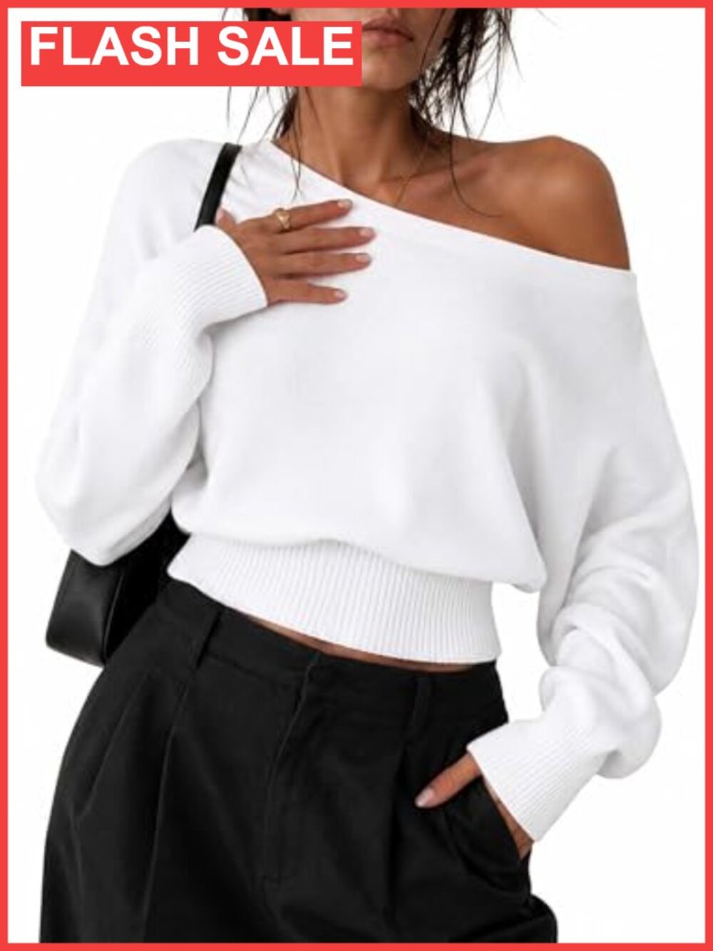 Off Shoulder One Shoulder Pullover Sweater Long Sleeve Crop Top